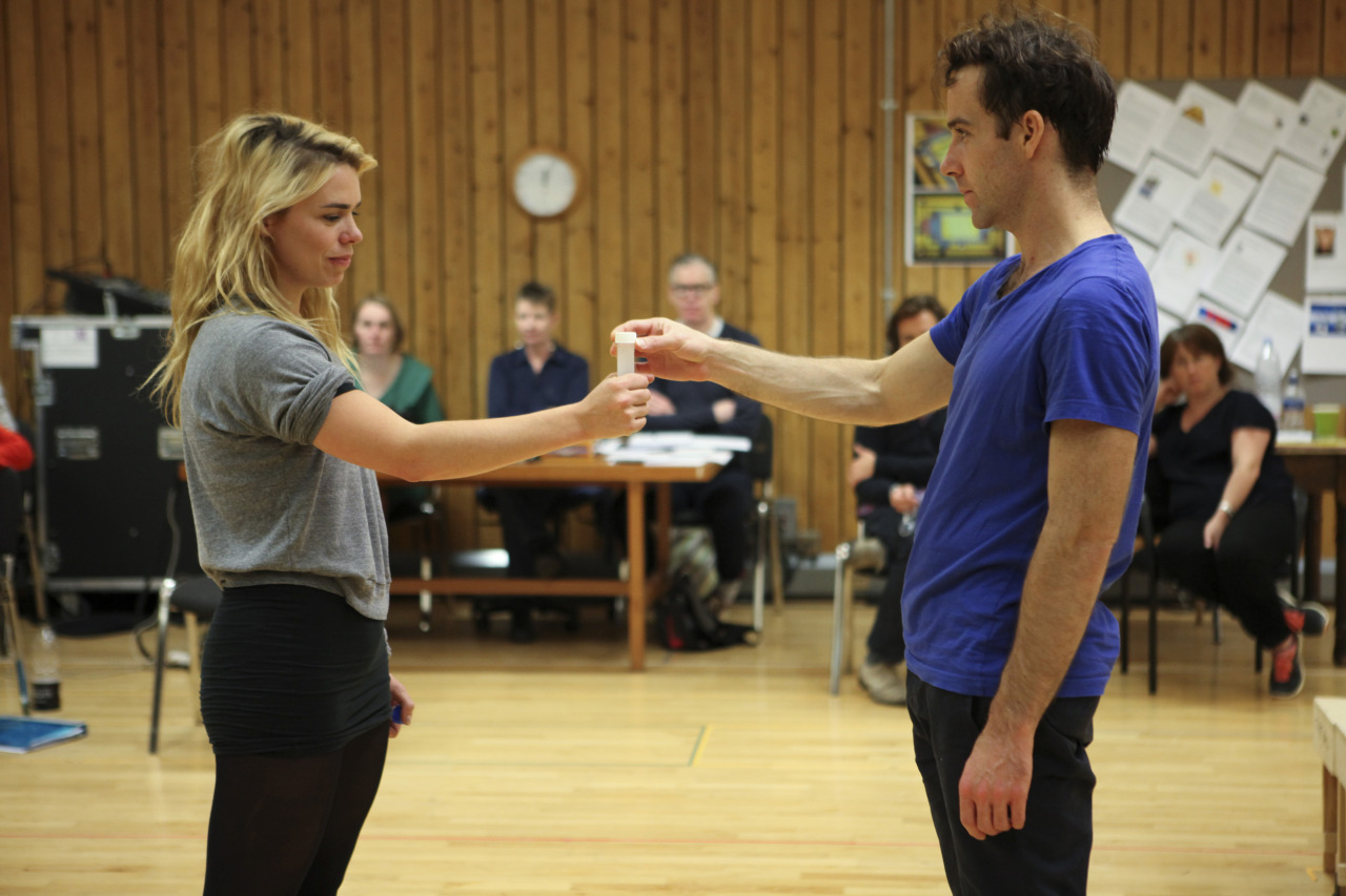 THE EFFECT  National Theatre/Headlong co-production
BILLIE PIPER as Connie and JONJO O'NEILL as Tristan, in rehearsal
Photo by Ellie Kurtz