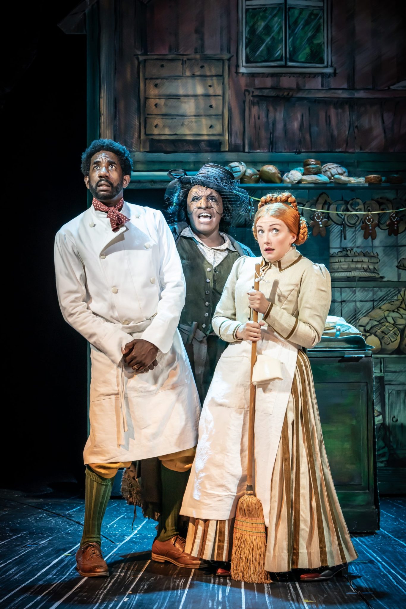 Into the Woods - Rhashan Stone (Baker), Nicola Hughes (Witch), Alex Young (Baker's Wife) - Photo Marc Brenner copy